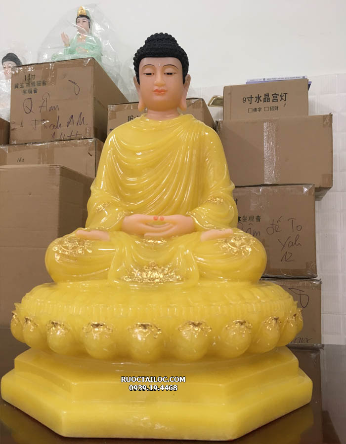 tượng phật thích ca tĩnh tâm thạch anh dát vàng 24k