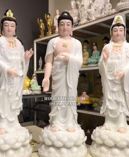 tượng tây phương tam thánh đứng màu trắng đẹp