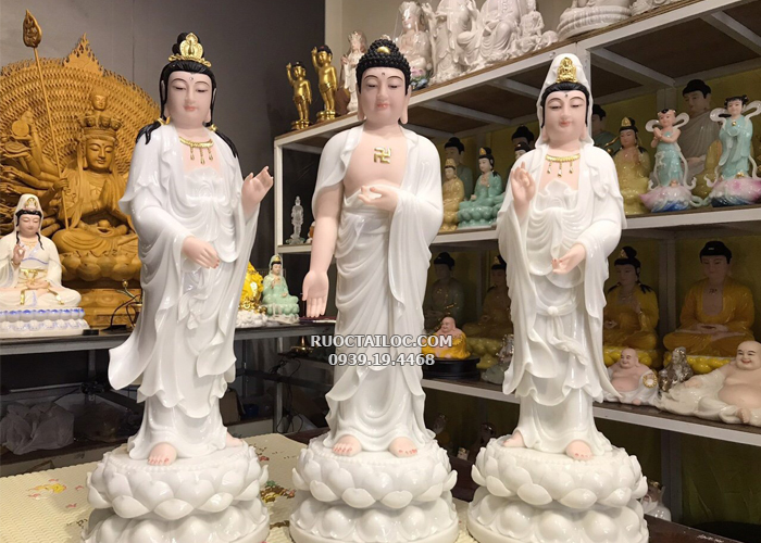 tượng tây phương tam thánh đứng màu trắng đẹp