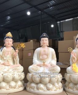 tượng tây phương tam thánh trắng viền vàng đẹp