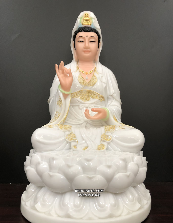 tượng quan thế âm trắng viền vàng đẹp nhất