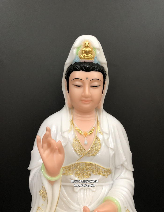 tượng quan thế âm trắng viền vàng đẹp nhất