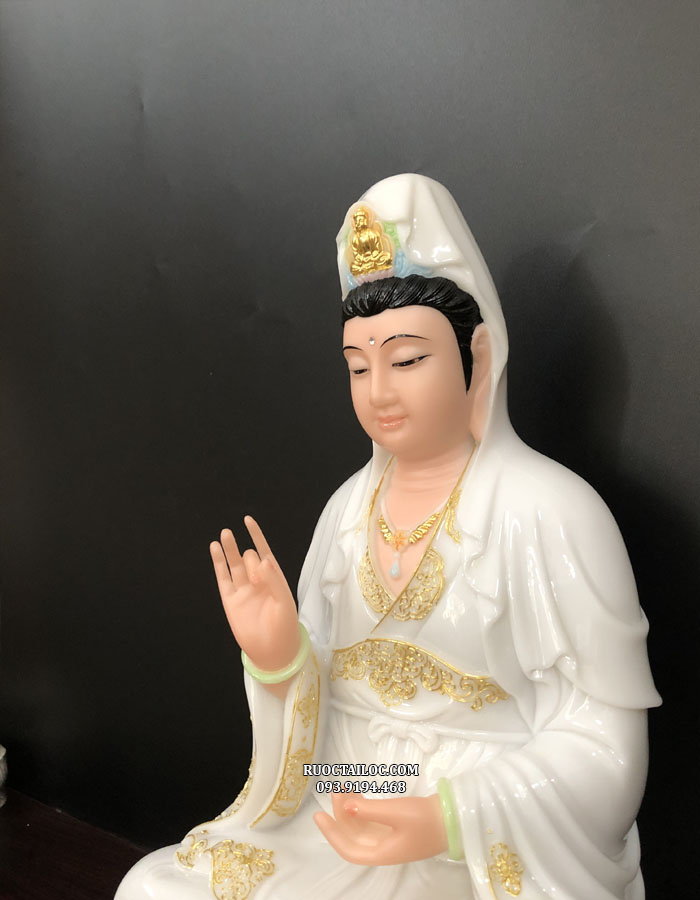 tượng quan thế âm trắng viền vàng đẹp nhất