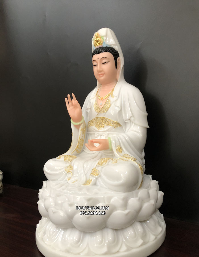 tượng quan thế âm trắng viền vàng đẹp nhất