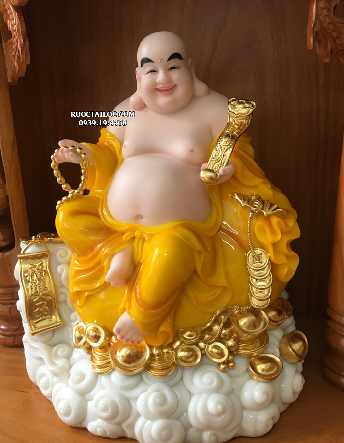 Tượng Phật Di Lặc đẹp bằng đá ngồi đứng màu hổ phách
