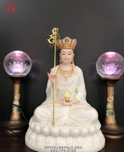 Tôn tượng Địa Tạng Vương Bồ tát bằng bột đá trắng cao cấp đẹp giá tốt tại kho Đồ Thờ Lộc Phát