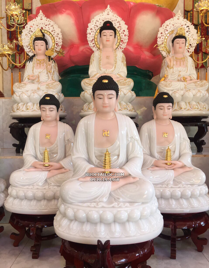 Tượng Phật Dược Sư màu trắng ngọc ngực có chữ vạn đẹp nhất