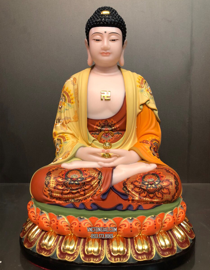 Tượng Phật Dược Sư bằng bột đá khoáng vẽ gấm cao cấp