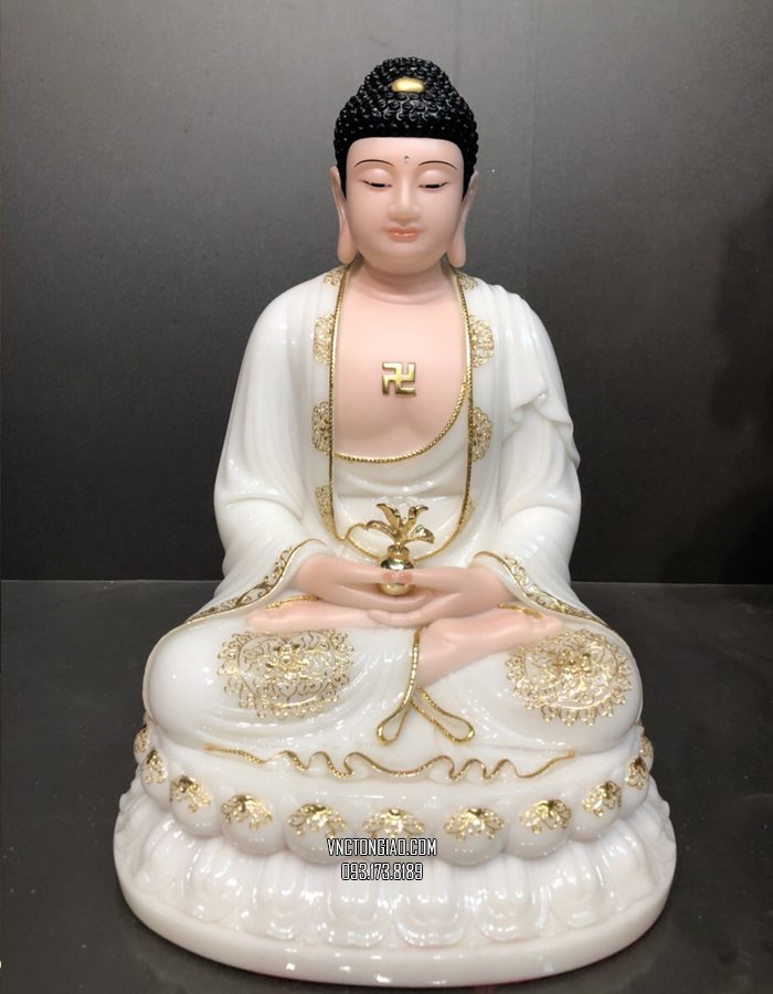 Tượng Phật Dược Sư bằng bột đá trắng đế to đẹp