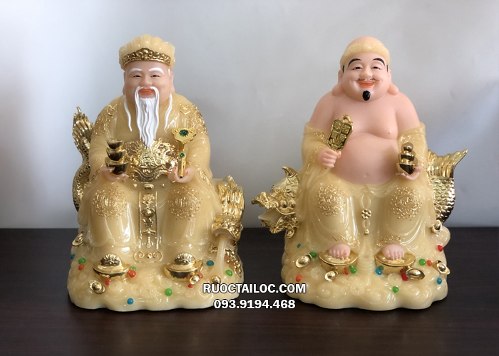tượng ông địa thần tài thạch anh cá rồng đẹp
