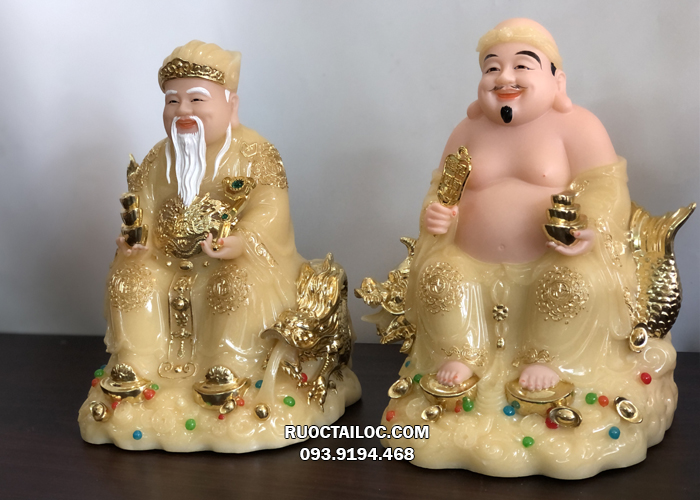 tượng ông địa thần tài thạch anh cá rồng đẹp