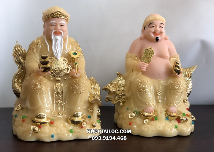 tượng ông địa thần tài thạch anh cá rồng đẹp