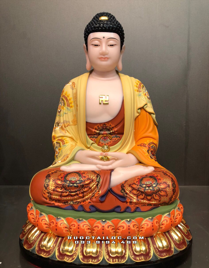 Tượng Phật A Di Đà bằng đá cao cấp vẽ gấm đẹp nhất