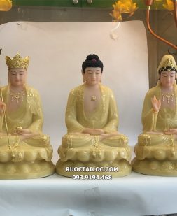 tượng ta bà tam thánh thạch anh áo rủ dát vàng