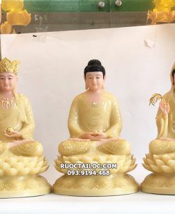 bộ tượng ta ba tam thánh thạch anh hoa sen đẹp