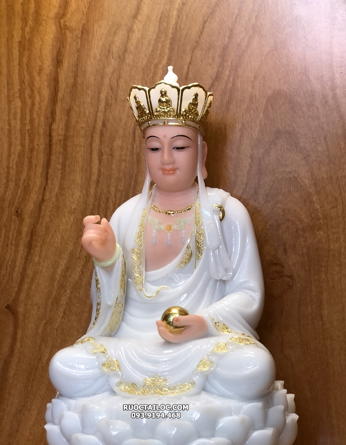 tượng địa tạng vương bồ tát bằng bột đá trắng viền vàng đẹp