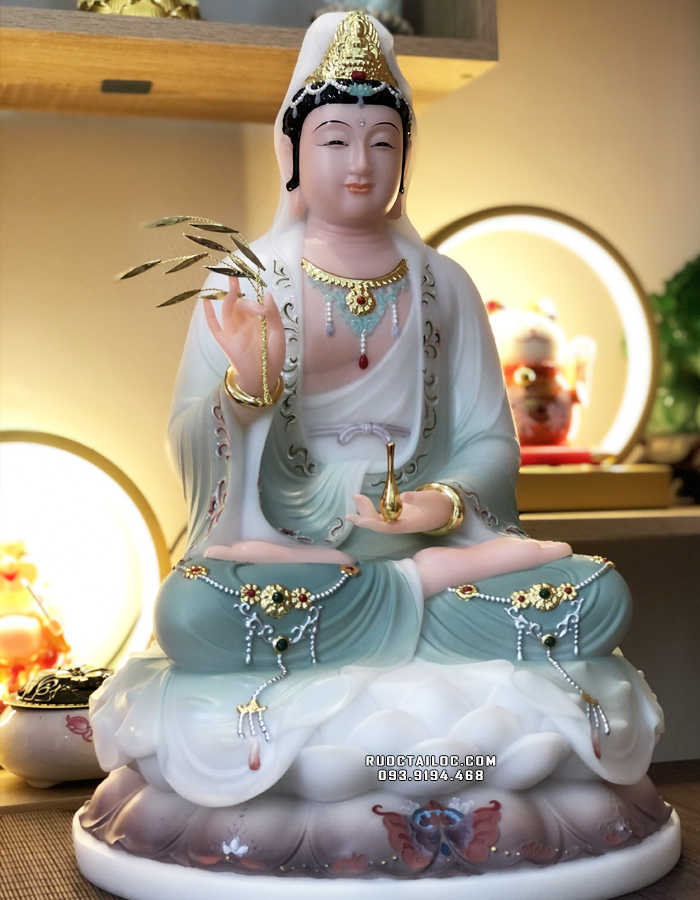 tượng Phật Quan Âm xanh đẹp bằng bột đá khoáng
