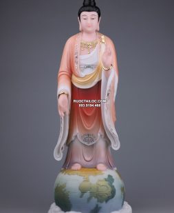 tượng Phật Diêu Trì Địa Mẫu đẹp bằng bột đá khoáng cam DTDM-002