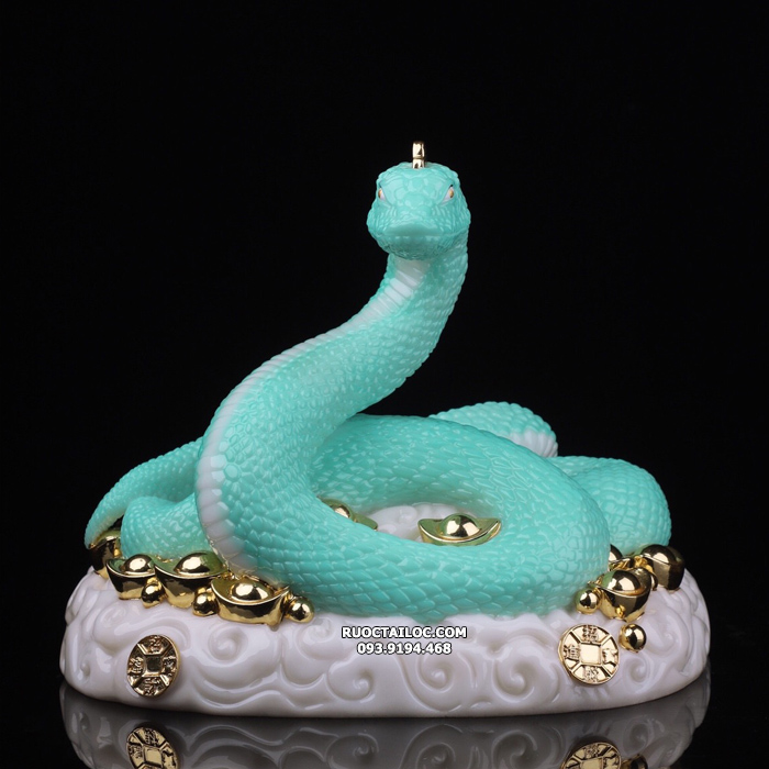 tượng rắn phong thủy đẹp bằng bột đá xanh dương