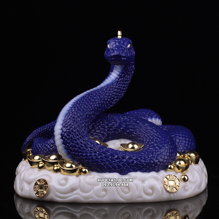 tượng rắn phong thủy đẹp bằng bột đá xanh đậm