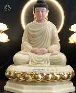 Tượng Phật bổn Sư Thích Ca Mâu Ni đẹp bằng bột đá thạch anh đế 8 cạnh
