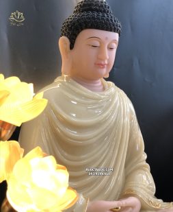 Tượng Phật bổn Sư Thích Ca Mâu Ni đẹp bằng bột đá thạch anh đế 8 cạnh