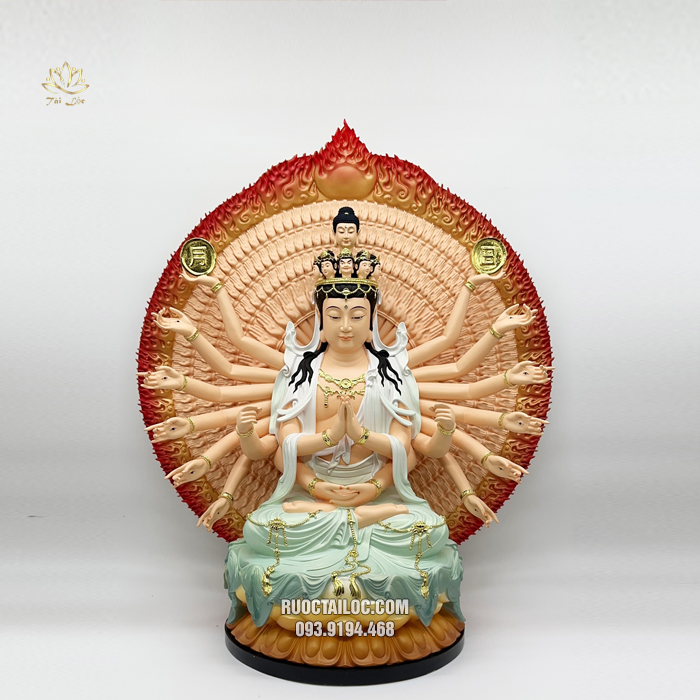tượng Thiên Thủ Thiên Nhãn bằng poly vẽ gấm đẹp