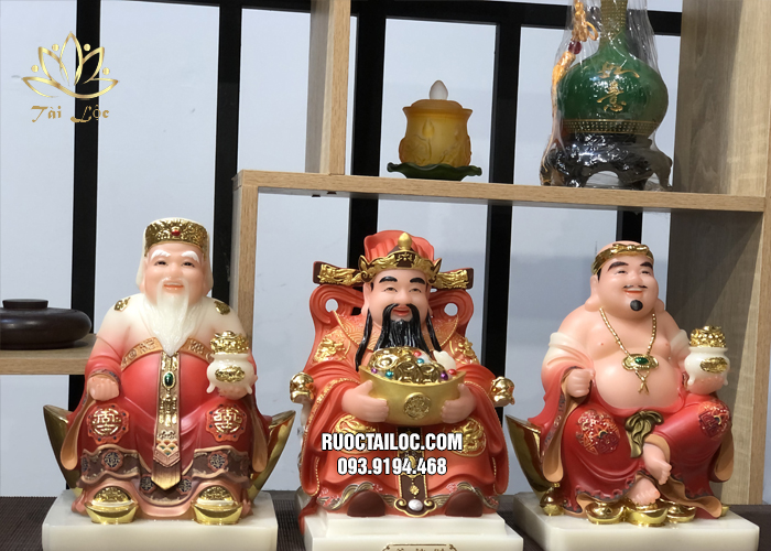 Bộ 3 ông thần tài thổ địa vẽ gấm đẹp
