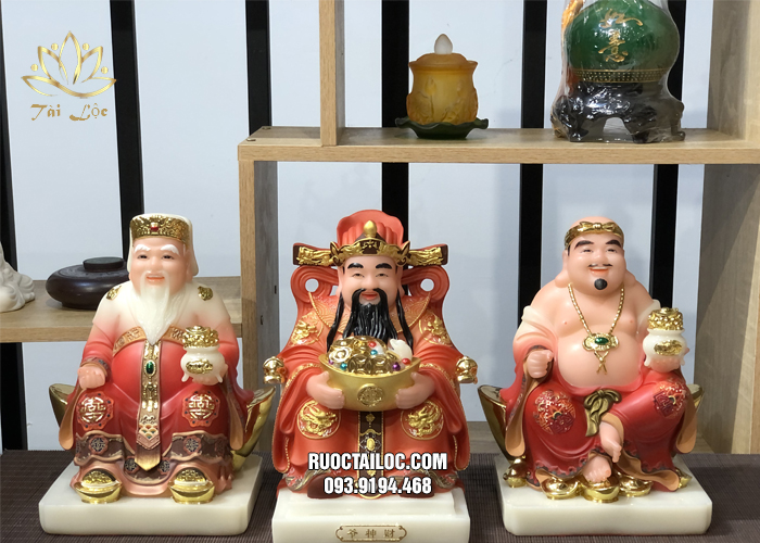 Bộ 3 ông thần tài thổ địa vẽ gấm đẹp