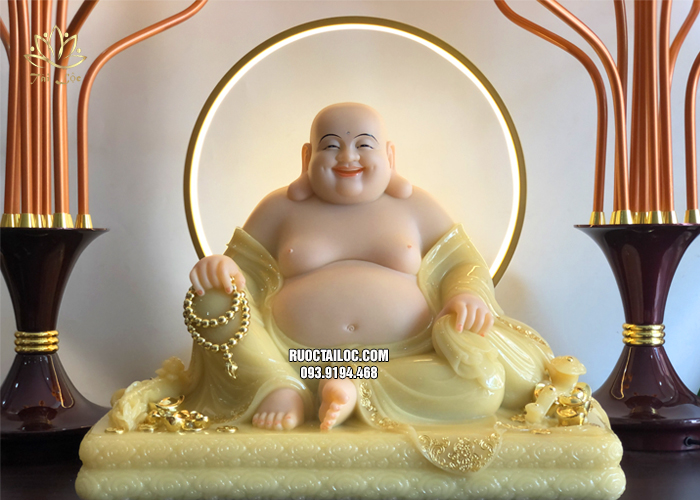 Tượng Phật Di Lặc thạch anh đế vuông DLBT-044
