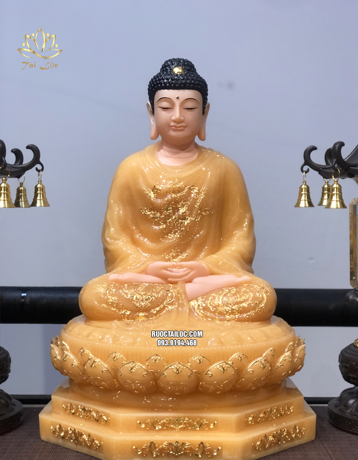 Tượng Phật Thích Ca Thạch Anh Đế 8 Cạnh dát vàng nhiều kích thước