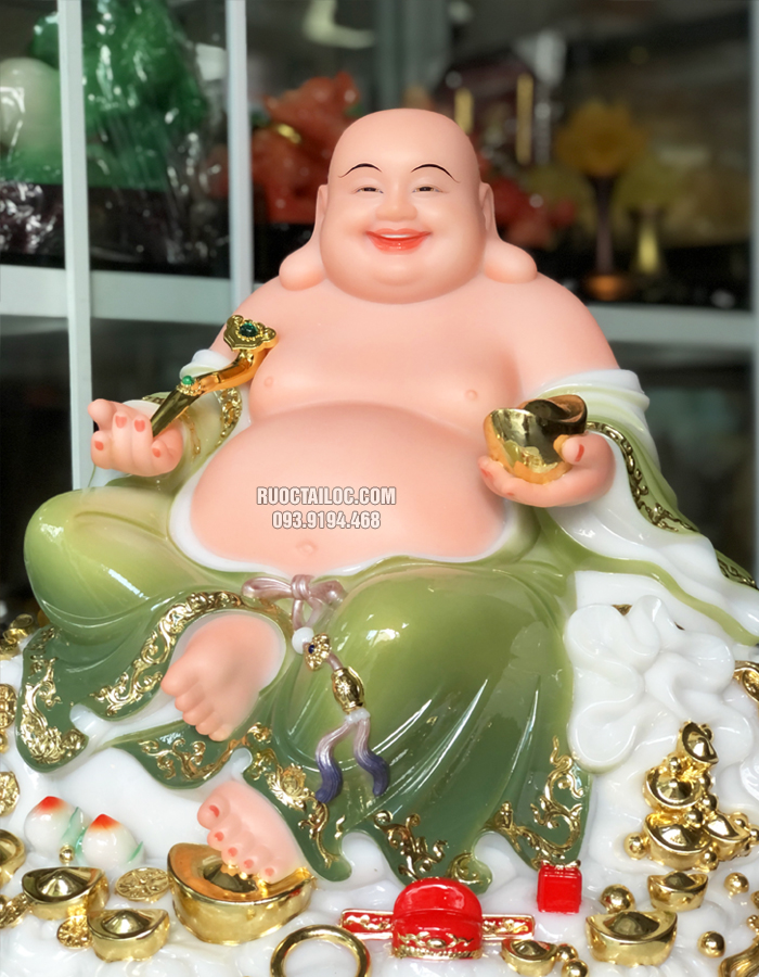 Tượng Phật Di Lặc ngồi đứng đẹp màu xanh ngọc tại HCM 