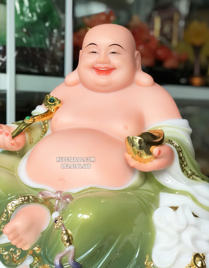 Tượng Phật Di Lặc ngồi đứng đẹp màu xanh ngọc tại HCM 