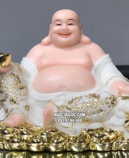 Tượng Phật Di Lặc trắng viền vàng đế thỏi vàng