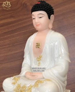 Tượng Phật Dược Sư trắng ngồi đế sen đẹp