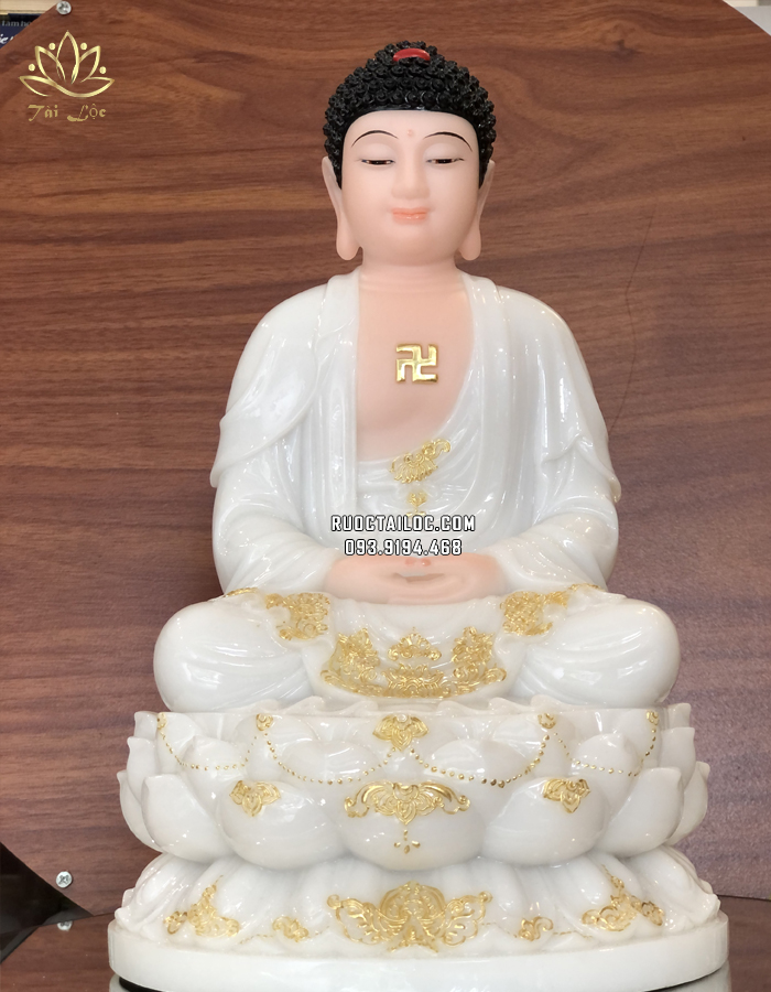 Tượng Phật Dược Sư trắng ngồi đế sen đẹp 