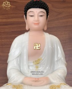 Tượng Phật Dược Sư trắng đế sen diện đẹp, hảo tượng, trang nghiêm