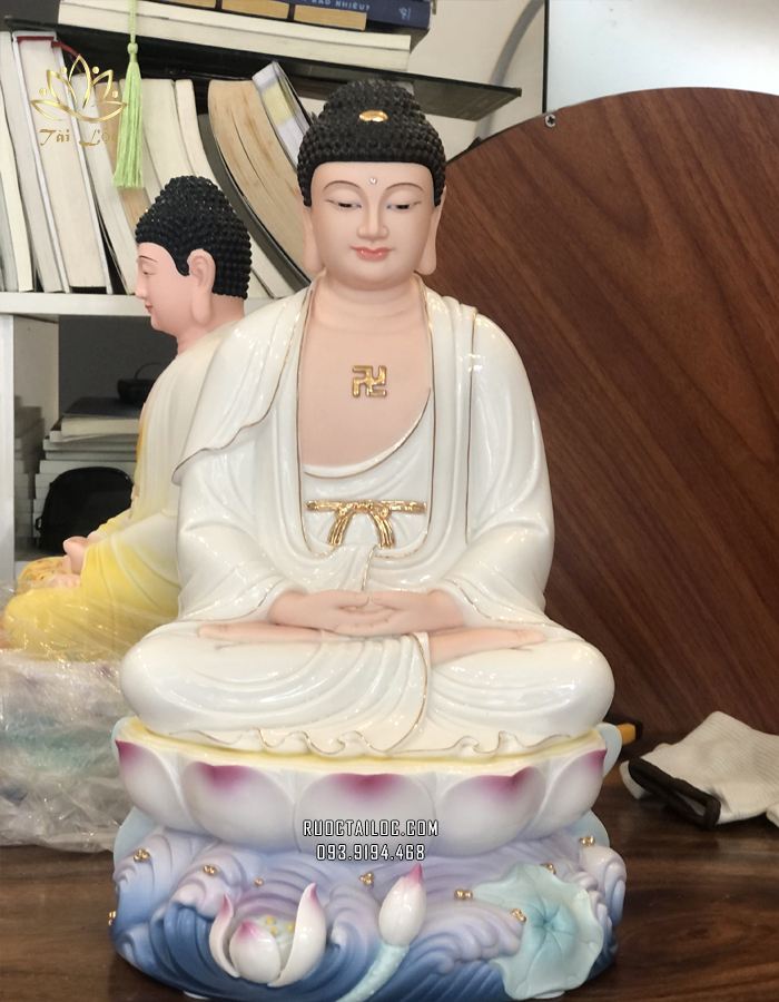 Tượng Phật A Di Đà ngồi  kiết già đế hồ sen đẹp