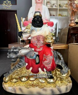 Tượng Võ Thần Tài Triệu Công Minh cưỡi báo đen đứng núi vàng đẹp