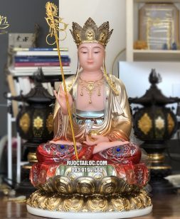 tượng địa tạng gấm đỏ phủ bóng đẹp