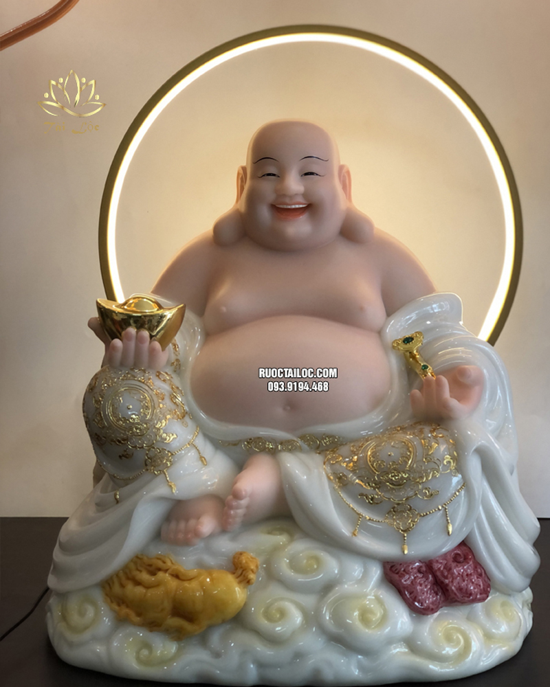 Tượng Phật Di Lặc ngồi đế mây viền vàng nhân sâm 
