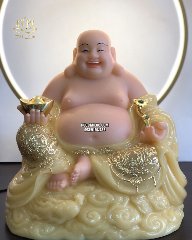 Tượng Phật Di Lặc thạch anh ngồi đế mây nhân sâm