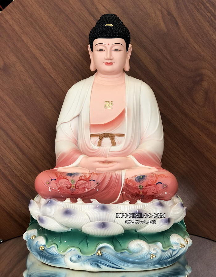 Tượng Phật Dược Sư áo đỏ ngồi non nước bằng Poly DS-024