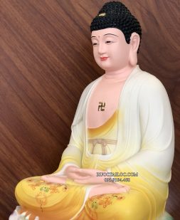 Tượng Phật Dược Sư áo vàng ngồi đế non nước bằng Poly DS-022