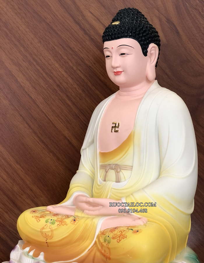 Tượng Phật Dược Sư áo vàng ngồi đế non nước bằng Poly DS-022