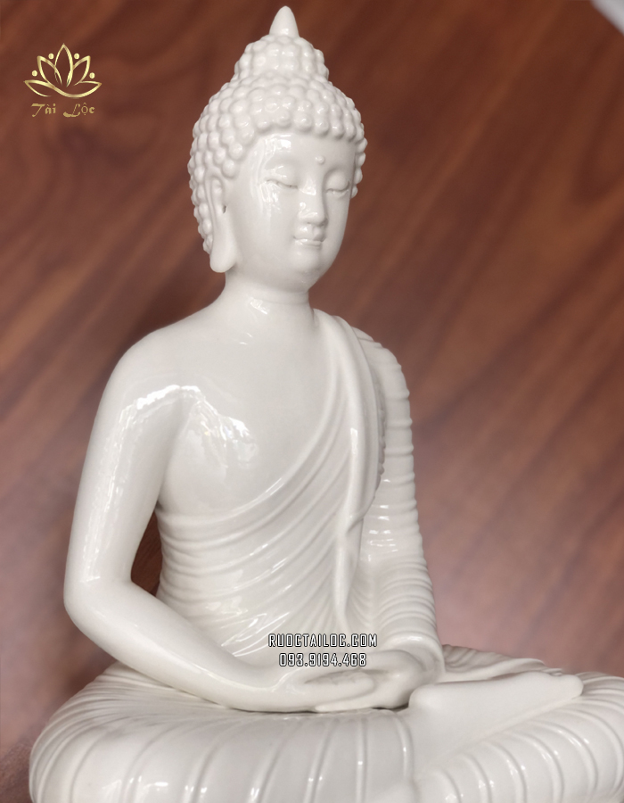 Tượng Phật Thích Ca ngồi kiểu Thái bằng sứ trắng cao cấp