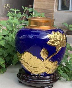Bình đựng trà gốm sứ Bát Tràng men màu xanh dương cao cấp