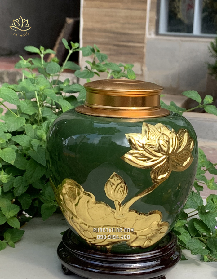 Bình đựng trà gốm sứ Bát Tràng men màu xanh lá cây cao cấp