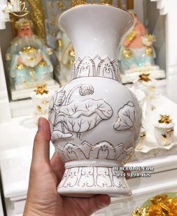Bình cắm hoa - Ống cắm nhang bạch ngọc - Bộ sứ thờ cúng bạch ngọc liên hoa cao cấp xuất xứ Đài Loan