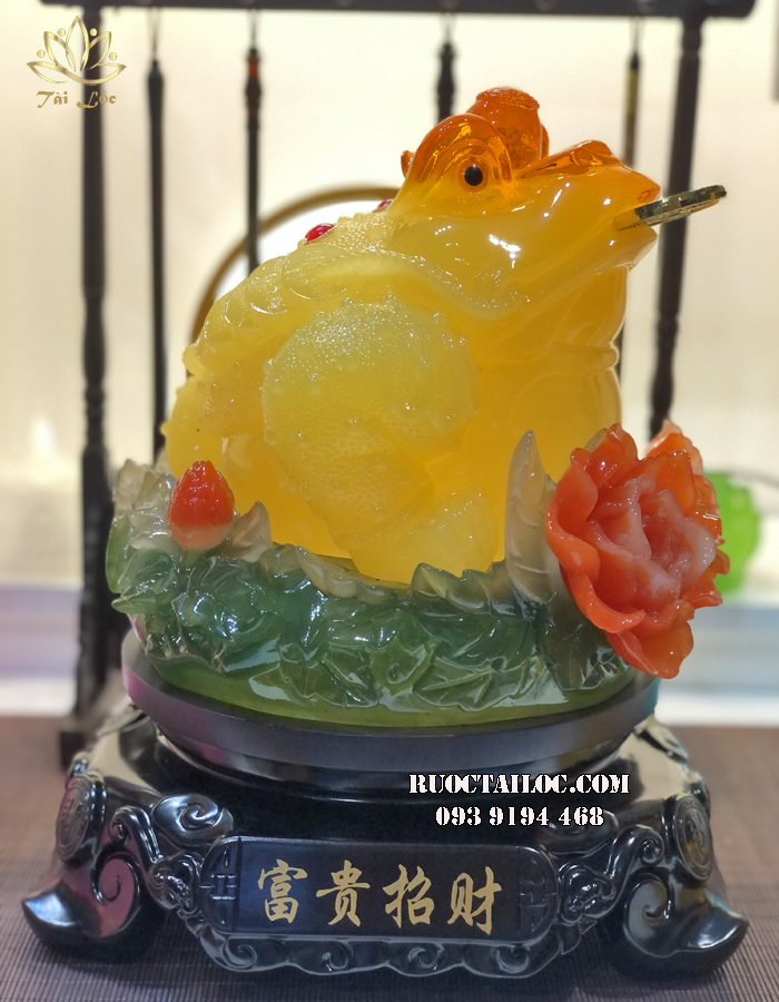 Tượng cóc ngậm tiền phong thủy vàng ngọc hoa mẫu đơn đỏ đẹp nhất